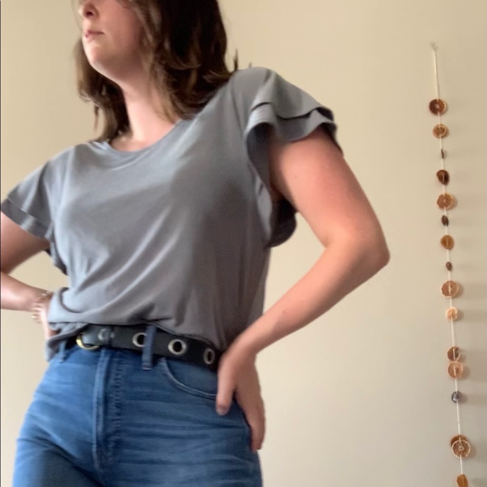 Grey ruffle sleeve blouse